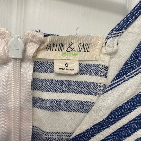 Taylor & Sage Linen Blend Tulip Leg Jumper Romper Blue White Stripes Small - Picture 14 of 16